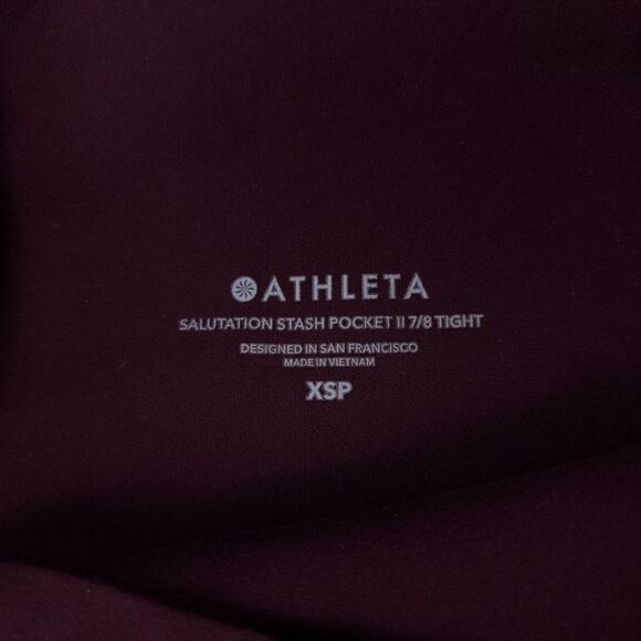 ATHLETA Salutation II 7/8 Stash Pocket Tight Womens XS Petite Spiced Cabernet - Picture 2 of 8